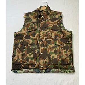 Vintage Camel Goose down Vest Mens XL Green Snap Button Reversible Puffer Hunt